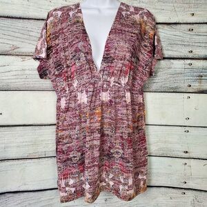 Maurices Women’s Multicolor Boho Paisley Short Sleeve Tunic Top Size 1X